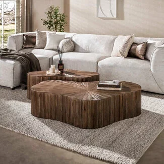 WoonStijl Salontafel Maya Teak XL shamrock set van 2 teak espresso