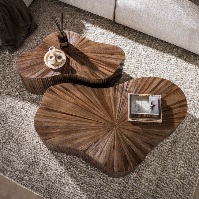 WoonStijl Salontafel Maya Teak XL shamrock set van 2 teak espresso