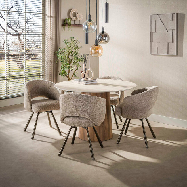 WoonStijl Eettafel Romano Centro rond Ø120cm 3D keramiek travertin