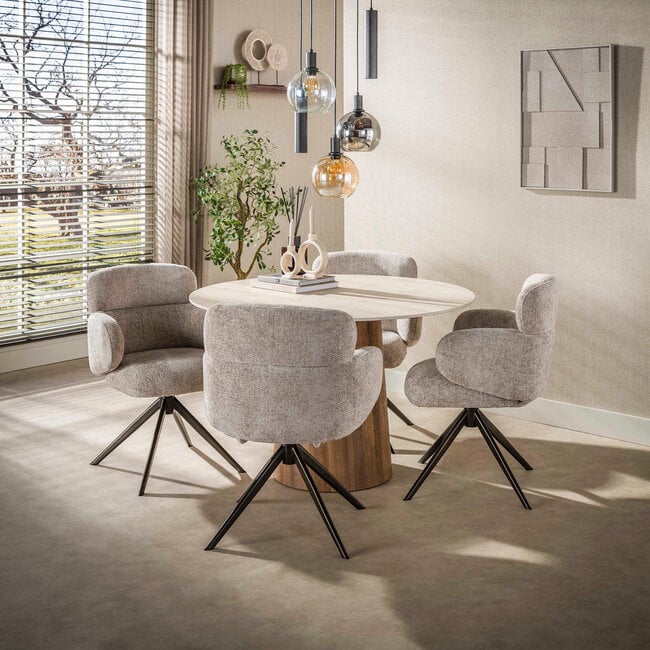 WoonStijl Eettafel Romano Centro rond Ø120cm 3D keramiek travertin