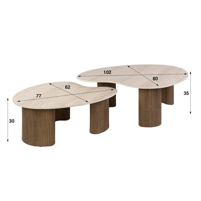 WoonStijl Salontafel Ceramo aperto set van 2  keramiek travertin