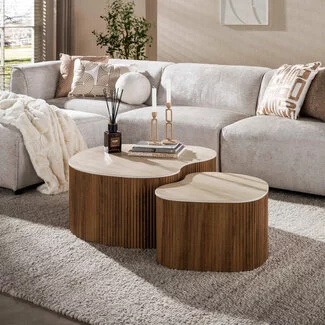 WoonStijl Salontafel Ceramo medio set van 2 keramiek travertin