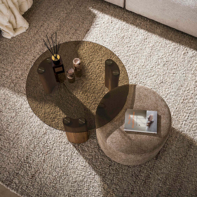 WoonStijl Salontafel Tinto poef set van 2 Brons glas