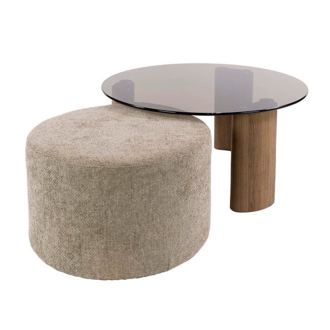 WoonStijl Salontafel Tinto poef set van 2 Brons glas