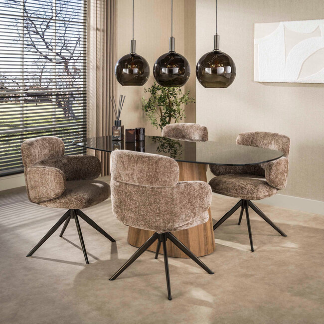 WoonStijl Eettafel Tinto Centro deens ovaal 180cm  Brons glas
