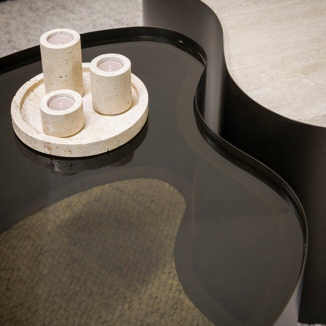 WoonStijl Salontafel Metal organisch set van 2  keramiek travertin