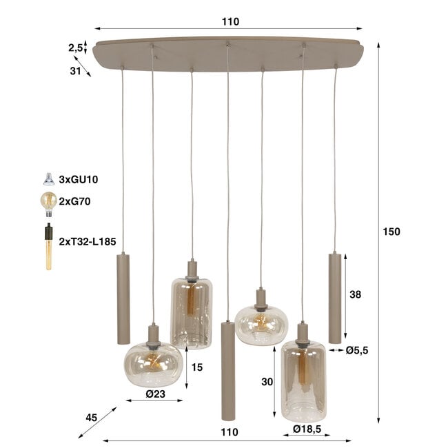 WoonStijl Hanglamp Serene 4+3-lichts Beige