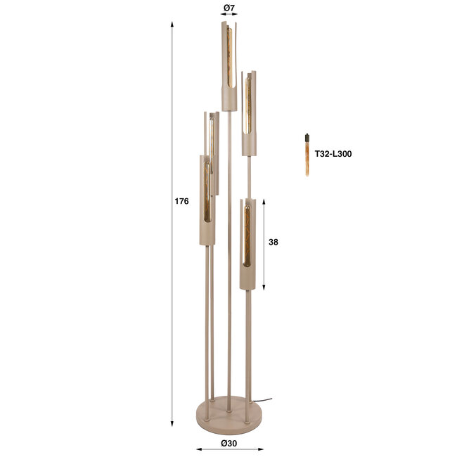 WoonStijl Vloerlamp 5L getrapt tube Beige