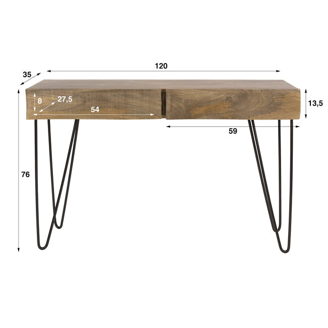 WoonStijl Hal-/kaptafel Ocean 2 lades mango zand