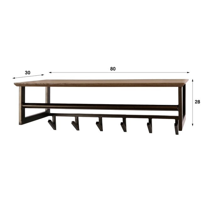 WoonStijl Kapstok Bruno 6 haken Drift bruin