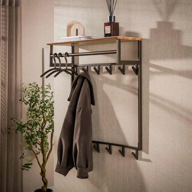 WoonStijl Kapstok Bruno hoog 2x6 haken Drift bruin
