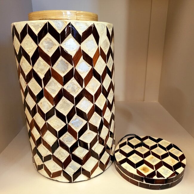 Light en Living Vaas deco / Pot Ø16x26,5 cm OLITE bamboo creme + Donkerbruin