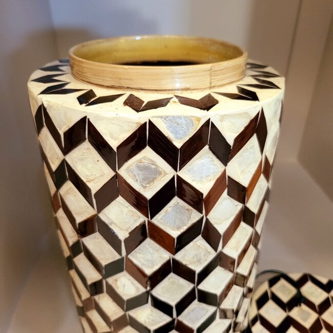 Light en Living Vaas deco / Pot Ø16x26,5 cm OLITE bamboo creme + Donkerbruin