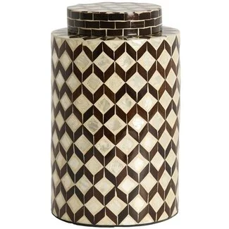 Light en Living Vaas deco / Pot Ø16x26,5 cm OLITE bamboo creme + Donkerbruin