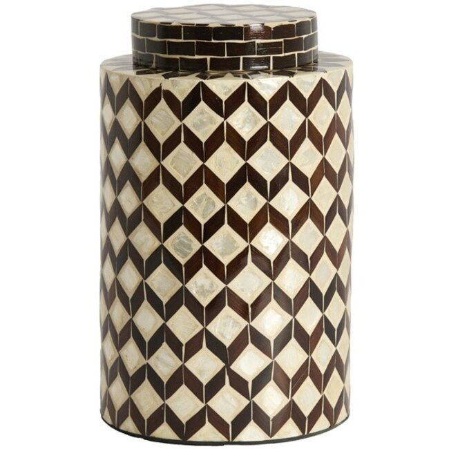 Light en Living Vaas deco / Pot Ø16x26,5 cm OLITE bamboo creme + Donkerbruin