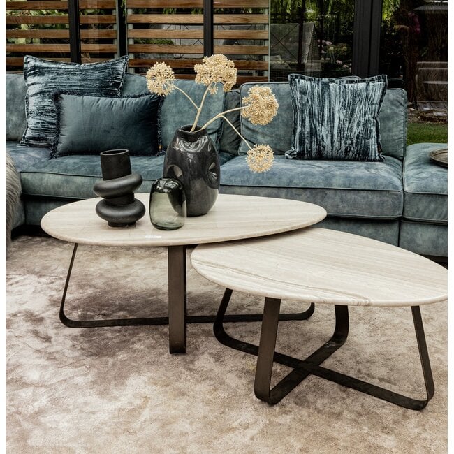 PTMD Salontafel Muka wit marmeren blad en grijs onderstel - hoog