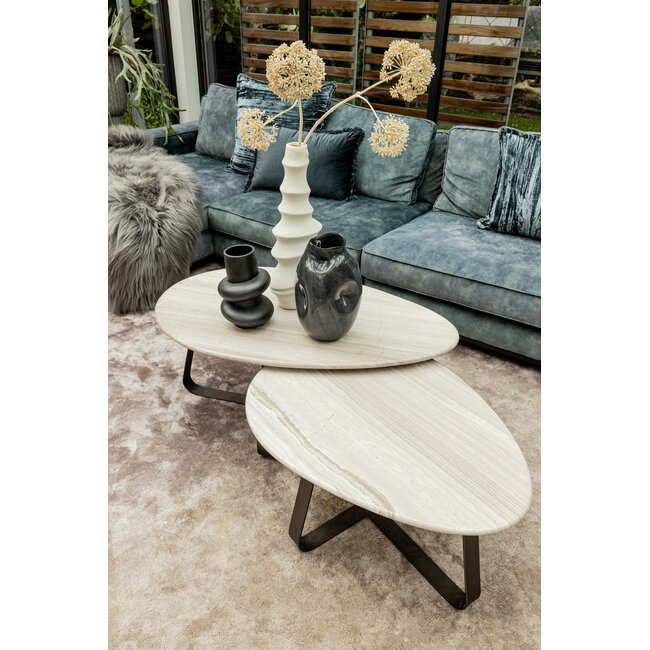 PTMD Salontafel Muka wit marmeren blad en grijs onderstel - hoog