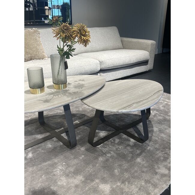 PTMD Salontafel Muka wit marmeren blad en grijs onderstel - hoog