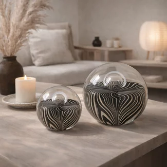 Light en Living Ornament Ø10x10 cm MATHYAS glas zwart + wit