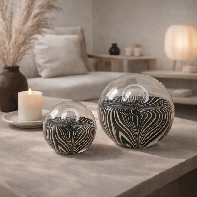 Light en Living Ornament Ø10x10 cm MATHYAS glas zwart + wit