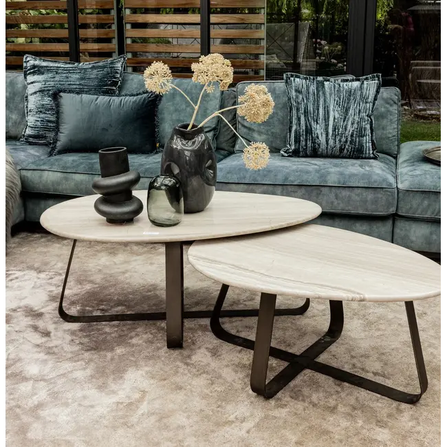 PTMD Salontafel Muka wit marmeren blad en grijs onderstel - laag