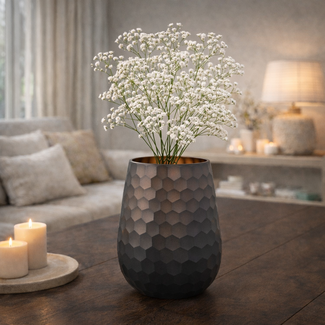 PTMD Vaas / Windlicht Eboney Bruin rond glas cirkel patroon laag