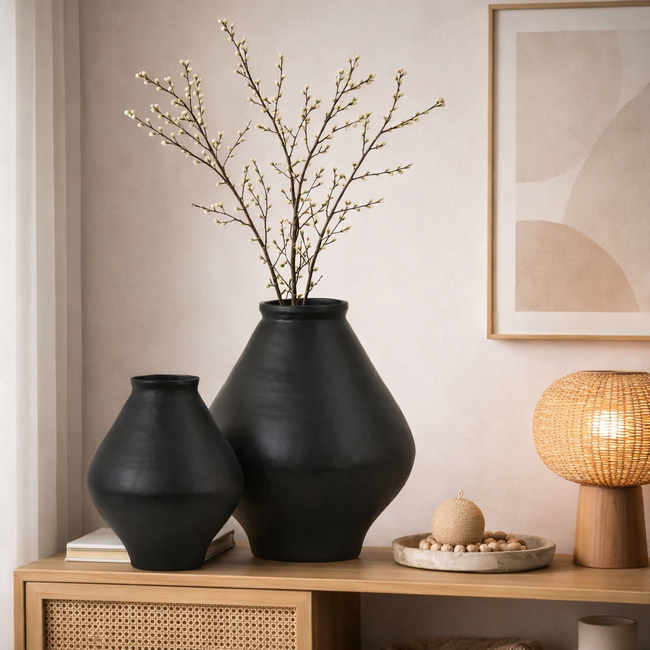 Light en Living Vaas deco YABITA mat zwart - 2 maten