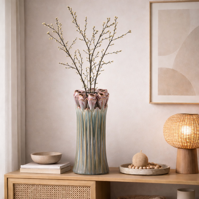 PTMD Vaas Tulips Mint Green ceramic tulip shaped L