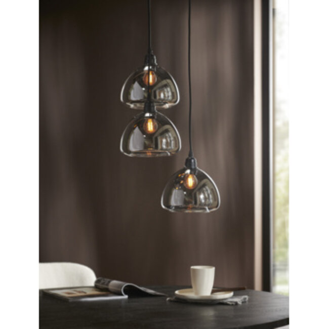 Light en Living Hanglamp Kai 3-lichts smoke glas Ø30x19 cm