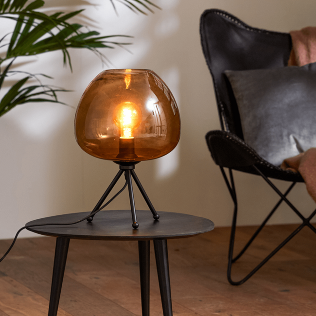 Light en Living Tafellamp Ø30x43 cm MAYSON mat  zwart+glas bruin