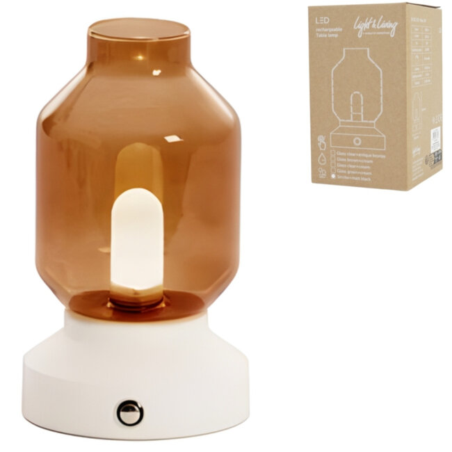 Light en Living Tafellamp Merey LED oplaadbaar bruin crème 19 cm