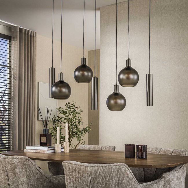 WoonStijl Hanglamp 4+3L Sfera tricolore Sienna bruin frosted