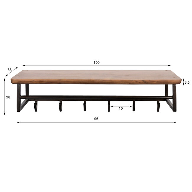 WoonStijl Kapstok Edge Curve 6 haken acacia bruin