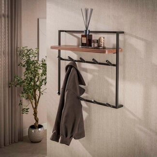 WoonStijl Kapstok Air Solid hoog 2x6 haken acacia bruin