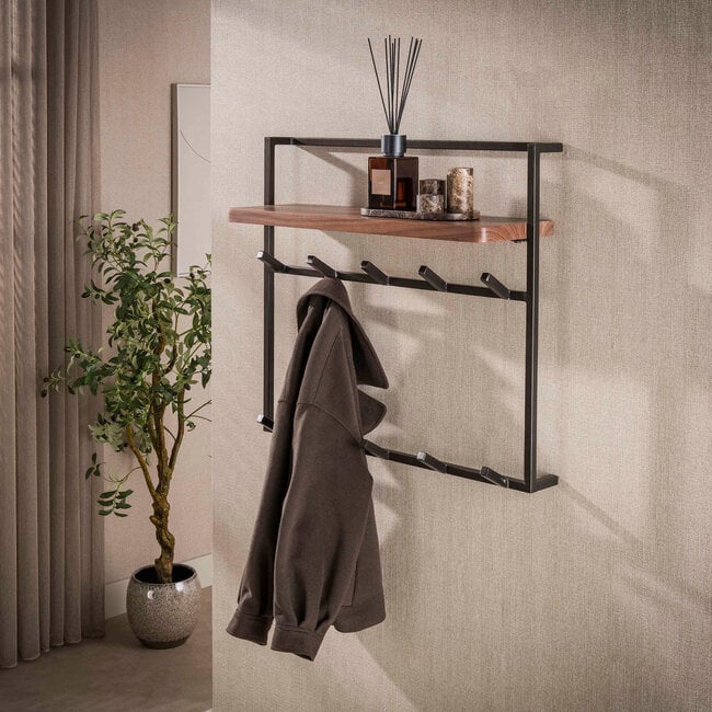 WoonStijl Kapstok Air Solid hoog 2x6 haken acacia bruin