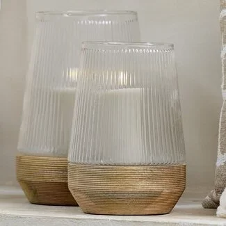 Light en Living Windlicht Ø18X26 Cm MINAS glas Rib helder+hout Natural