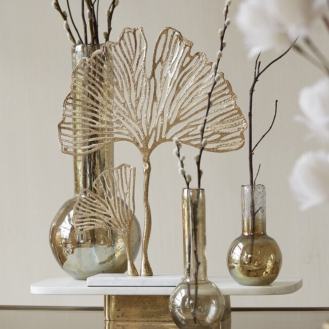 Light en Living Ornament op voet 36x10x48 cm LEAF  goud+marmer wit