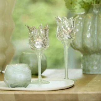Light en Living Theelicht op voet Ø9,5x21 cm FLORA gls mat mint groen+helder