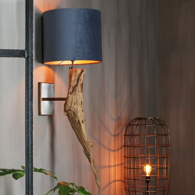 Light en Living Kap cilinder VELOURS dusty blue - Diverse afmetingen