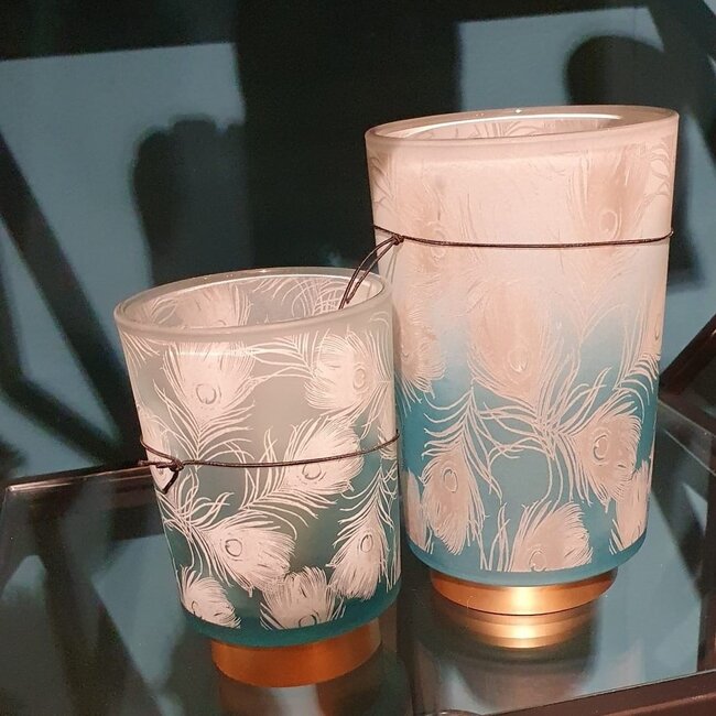 Light en Living Tafellamp LED PEACOCK glas  turquoise+goud - 2 maten