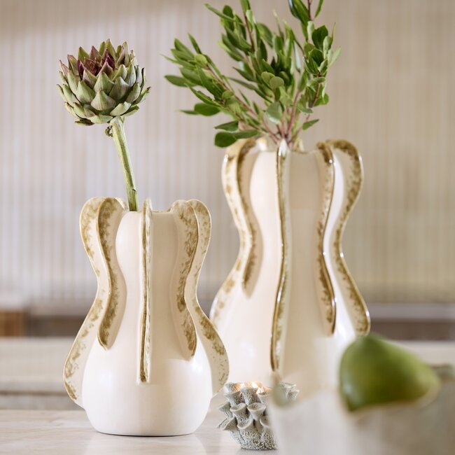 Light en Living Vaas deco Ø18,5x34 cm MAGOME keramiek creme + olijfgroen