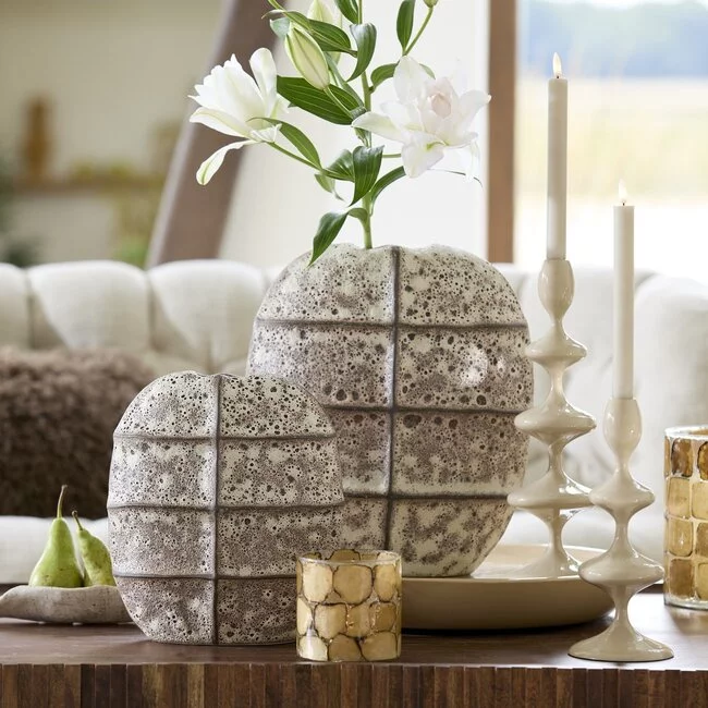 Light en Living Vaas deco 32x16x36 cm MANTU keramiek mat donkerbruin+creme
