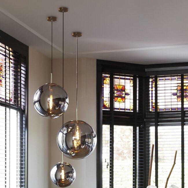 Light en Living Hanglamp MEDINA antiek brons met smoke glas - 2 maten