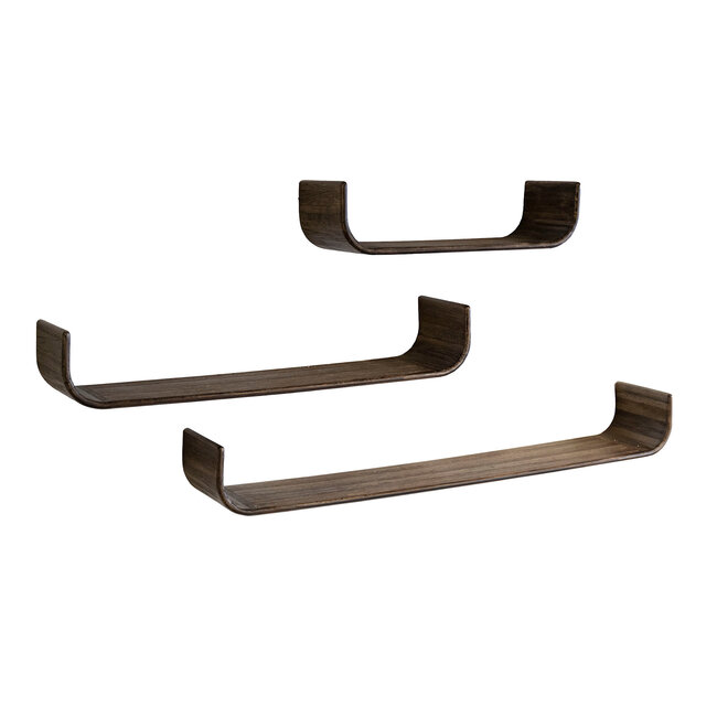 WoonStijl Wandplank Maya U-shape set van 3 teak espresso