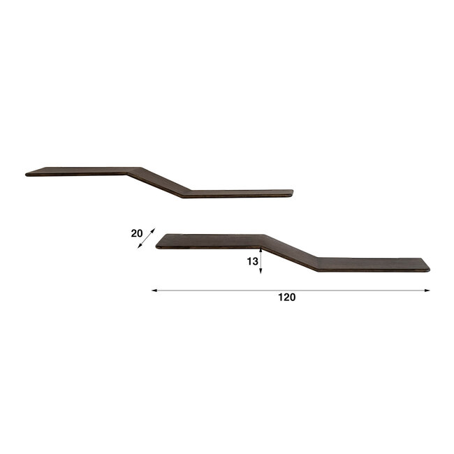 WoonStijl Wandplank Maya S-shape set van 2 teak espresso