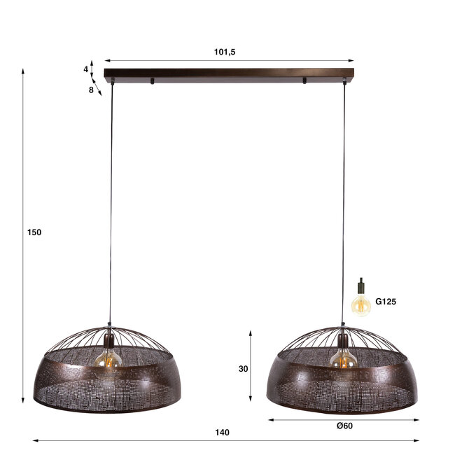 WoonStijl Hanglamp Screen open 2-lichts Ø60cm Antiek koper