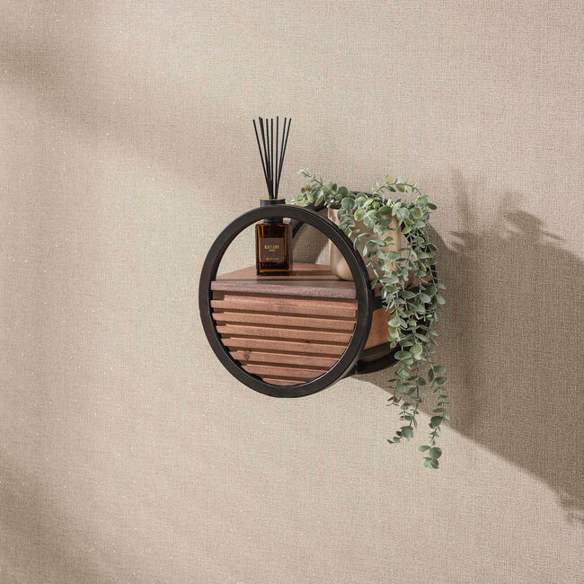 WoonStijl Wandschap Circular 1 lade Ø30cm Acacia bruin - Wandrek met lade