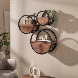 WoonStijl Wandschap Circular 1 lade Ø40cm Acacia bruin