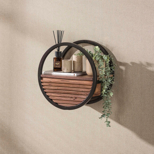 WoonStijl Wandschap Circular 1 lade Ø40cm Acacia bruin