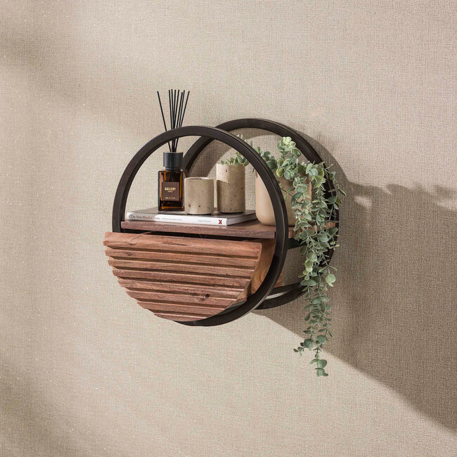 WoonStijl Wandschap Circular 1 lade Ø40cm Acacia bruin